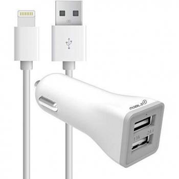 MOBILE+ Cargador para Coche Doble Entrada Compatible con iPhone, 2.1A+1A MB-1007.