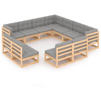 11-Piece Solid Pine Wood Garden Lounge Set with Cushions