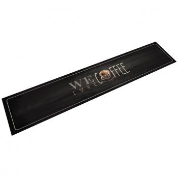 Alfombra de Cocina Lavable Terciopelo Taza Color Cup, Otoño, Peper, 60x300 cm, Negro