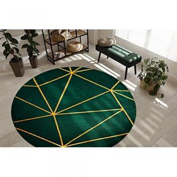 Alfombra Exclusiva Emerald Glamour Geométrica Redonda 160 cm Verde Botella/Oro