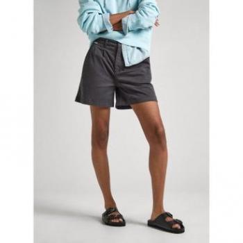 Short Pepe Jeans Mujer Vania Gris Oscuro con Estilo Chino y Pinzas Delanteras