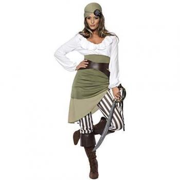 Smiffys-33353L Disfraz de grumete Mona, Top, Falda, Mallas, pañuelo, cinturón y Dobladillo para Botas, Color Verde, L-EU Tamaño 44-46