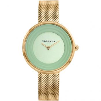 Viceroy - Reloj de mujer Kiss de acero con esfera verde y malla IP dorado