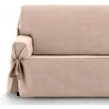 Vipalia Protector Funda Sofa Lazos. Cubresofa. Fundas para Sofa Loneta Lisa. Reversible Comodo Practico Resistente. Algodon Ecologico. Facil Montaje. Calidad Diseño Royale. Color Beige. 3 Plazas