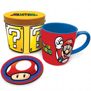 Taza y Posavasos Super Mario con Caja de Regalo Let's Go
