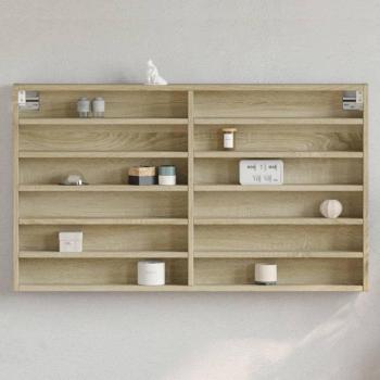 Vitrina de madera de ingeniería 100x8,5x58 cm en color Roble Sonoma, Mueble de Almacenamiento montado en la Pared, ideal para Oficina, Estudio y Dormitorio