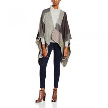 TOM TAILOR colour block poncho, estola Mujer, Gris