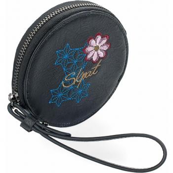 SKPAT - Monedero de Mujer Piel Ecológica Pequeño con asa Adicional de Marca SKPAT con Cremallera. Lona Estampada y Cuero PU Bordado. 95510, Color Negro