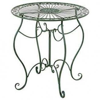 Mesa de hierro Indra redonda para exterior, capacidad para 4 personas, diámetro de 70 cm, color verde antiguo
