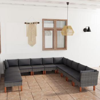 12-Piece Grey Poly Rattan Garden Lounge Set with Cushions