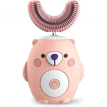 Cepillo de dientes eléctrico en forma de U para niños con cerdas de silicona suave