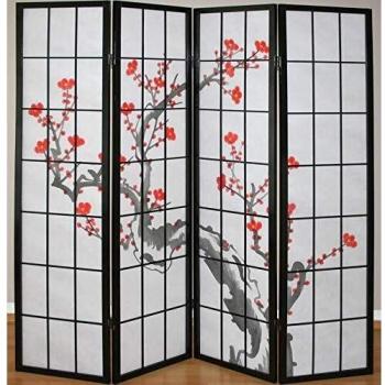 Biombo japonés de 4 paneles en madera negra 176x175 cm
