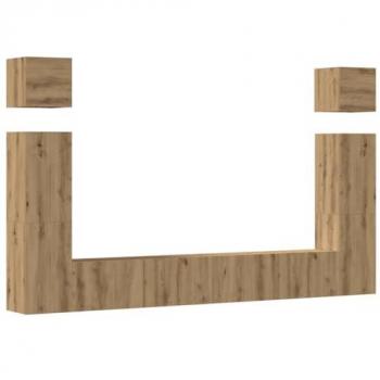 Mueble de TV de Pared 6 Piezas en Madera Compensada Artesanal Color Roble