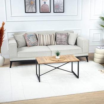 Alfombra Escandinava Moderna Marfil 160x213 cm - Diseño Skandi, Pelo Corto, Ideal para Salón y Dormitorio
