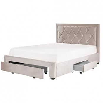 Cama con almacenaje de terciopelo beige 140 x 200 cm con cajones y cabecero alto capitoné glamuroso Lievin