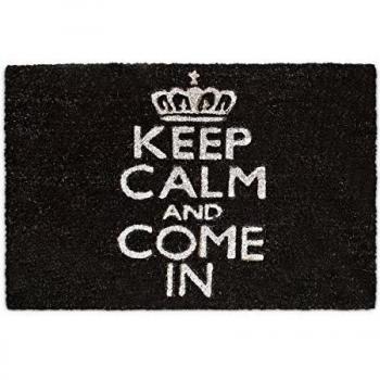 Felpudo de Coco Natural 'Keep Calm And Come In' con Base Antideslizante, Negro - 40x60 cm