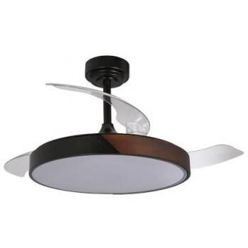 Ventilador de Techo Retráctil LED Terno Negro con Aspas Plegables y Detalles en Madera CCT 3000-4000-6000K 72W