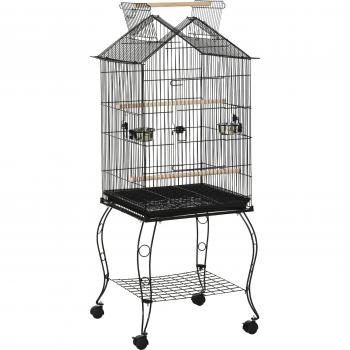 PawHut Jaula para Pájaros 50x58x145 cm Pajarera Metálica con 3 Puertas 2 Comederos 3 Perchas Bandeja Extraíble Estante Abi
