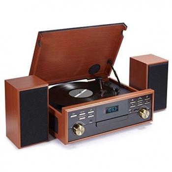 BigBen TD113SPS - Tocadiscos con radio, CD, USB, MP3 y Casetas + Altavoces externos, color marrón