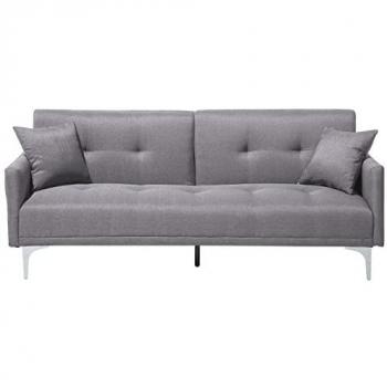 Sofá Cama Gris 3 Plazas con Asiento Abotonado y Mecanismo Click Clack Lucan