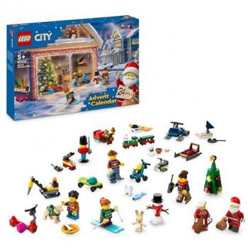 LEGO® 60436 Calendario de Adviento City 2024, incluye 24 sorpresas, figuras navideñas y minifiguras como Papá Noel y la Sra. Noel, recomendado para niños y niñas de 5
