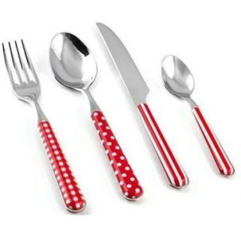 Home Provence Servicio de Cubiertos, Mango Decorado, Acero, Rojo, 24 piezas