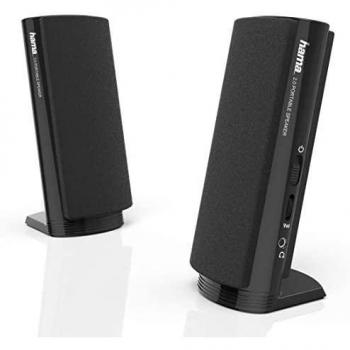Hama E80 Altavoces Estéreo para PC con Conexión USB A y Jack de 3,5mm, Control de Volumen Integrado, Rango de Frecuencia 140-20000Hz, Negro