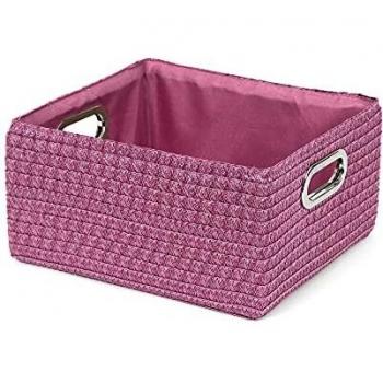 Compactor Cesta rectangular con asas metálicas, Fabricado con trigo trenzado, Modelo Poly, Color rosa, Tamaño: 32 x 30 x 16 cm, RAN6113