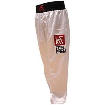KRF Feel The Enemy Kick Box Pantalones Largos de Boxeo, Hombre, Blanco, L