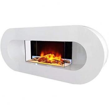 Chimenea Eléctrica Decorativa Ovalia 2000W Blanca con Efecto Llama LED y Mando a Distancia