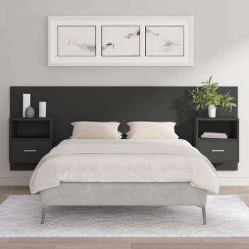 Cabecero de cama con mesitas madera contrachapada negro vidaXL