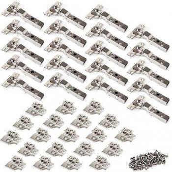 Emuca 1011407 Pack de 20 bisagras de cazoleta Ø35mm 100° cierre suave para puerta semi-solapada y suplementos para atornillar con regulación excéntrica