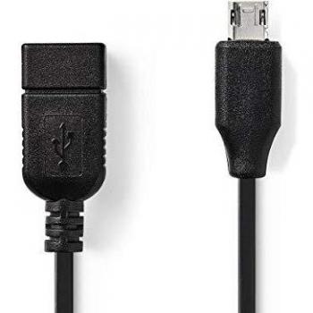 Cable USB 2.0 OTG Micro B Macho a A Hembra 0,20 m Negro
