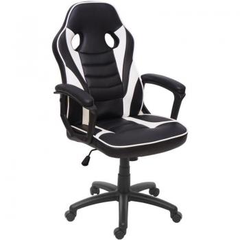 Silla de oficina gamer ergonómica con ruedas, giratoria y regulable en altura, sintético negro/blanco 04_0001840