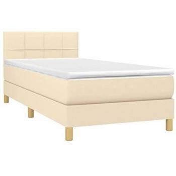 Cama box spring con colchón viscoelástico de espuma, protector de muelles ensacados, adaptable y acolchado reversible en tela color crema 90x190 cm