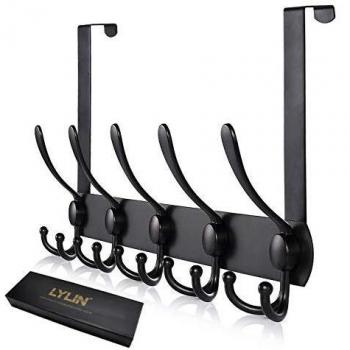 Perchero Puerta, LYLIN Colgador Puerta en Acero Inoxidable con 15 Ganchos, Ganchos de Perchero para Dormitorio Baño Pasillo y Cocina