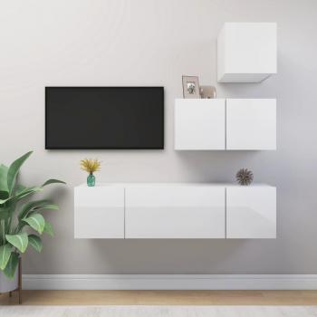 Juego de muebles para TV de 4 piezas en madera multicapa blanca pulida con acabado brillante