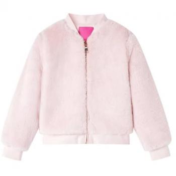Chaqueta Infantil de Cuero Sintético Rosa Suave con Cuello Alto 92