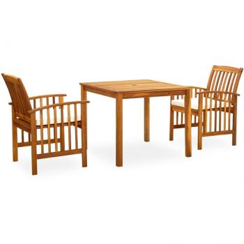 3-Piece Solid Acacia Wood Garden Dining Set with Cushions