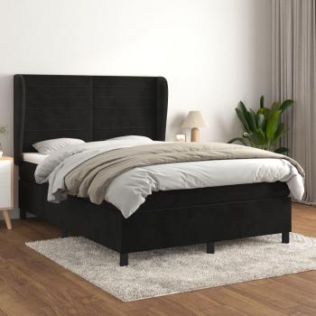 Cama box spring con colchón de terciopelo negro 140x190 cm