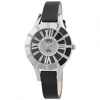 Reloj de Pulsera para Dama Just JU10059-001 Negro con Strass y Reloj Analógico de Cuero Negro 48-S10108-BL