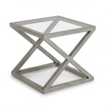 Mesa auxiliar cuadrada de cristal y madera maciza gris velado Orina