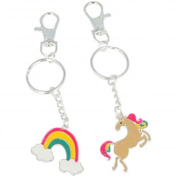 Llaveros Unicornio Arcoíris BFF Lote 2 pz - Incluye dos llaveros de diseño unicornio con temática arcoíris, ideales para compartir con amigos, fabricados en material duradero y ligero, con