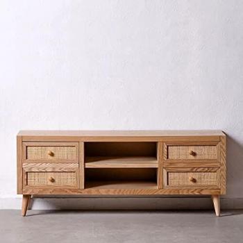 Mueble TCV de rattán y Madera Natural con Rejilla de 118x38x47 cm - LOLAhome