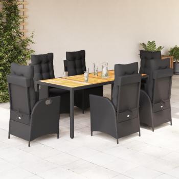 Set de Comedor de Jardín 7 Piezas con Cojines en Polyrattan Negro