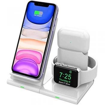 Hoidokly Cargador Inalámbrico 3 en 1, 15W Soporte de Inalámbrica Carga Qi Base de Carga Rápida para iWatch 2/3/4/5/6/SE, AirPods Pro/2/1, iPhone 12/12 Pro/11 Pro/XS/X