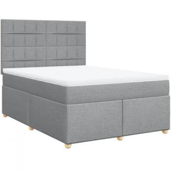 Cama Box Spring con colchón de tela gris claro 160x200 cm