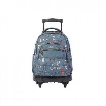 Mochila Escolar con Ruedas Gris y Videoconsolas - Renglones