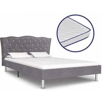 vidaXL Cama con Colchón Viscoelástico de Tela Mobiliario Descanso Decoración Atractiva Elegante Dormitorio Robusta Duradera Gris Clara 140x200cm