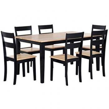 Conjunto de comedor Georgia 6 plazas madera sólida negra y clara 150 x 90 cm